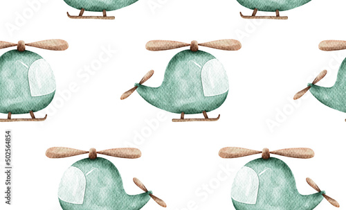 Watercolor cute helicopter ...