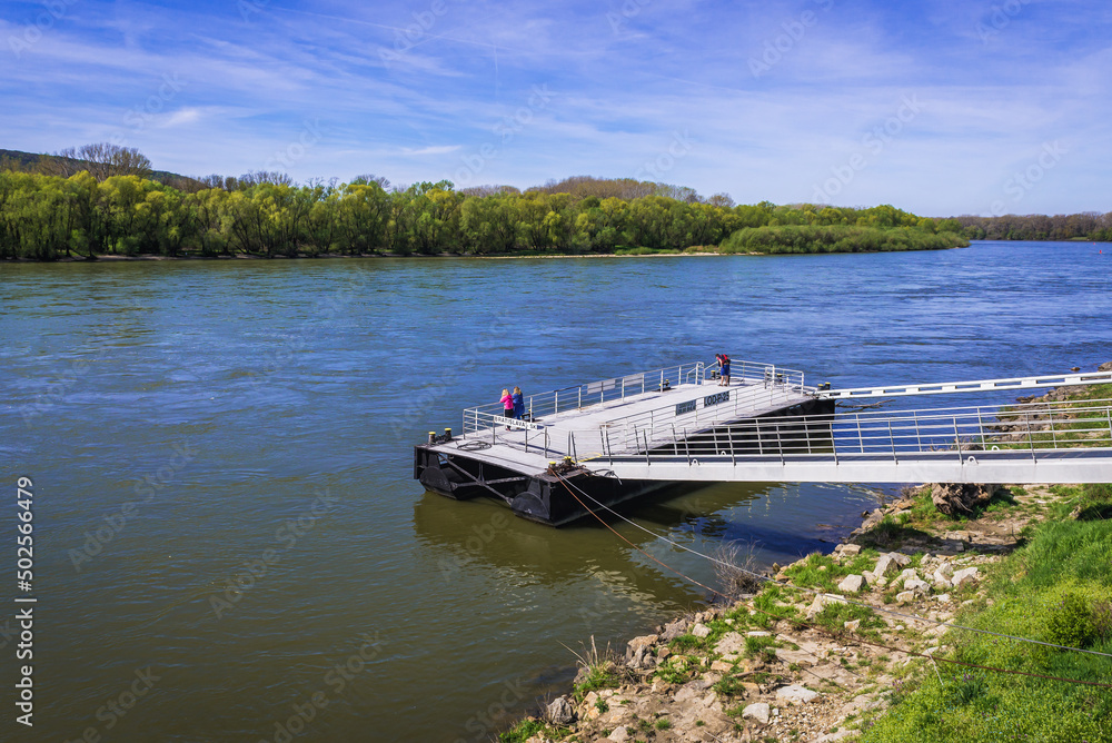 Pier on Danube River in Devin, part of Bratislava city, Slovakia