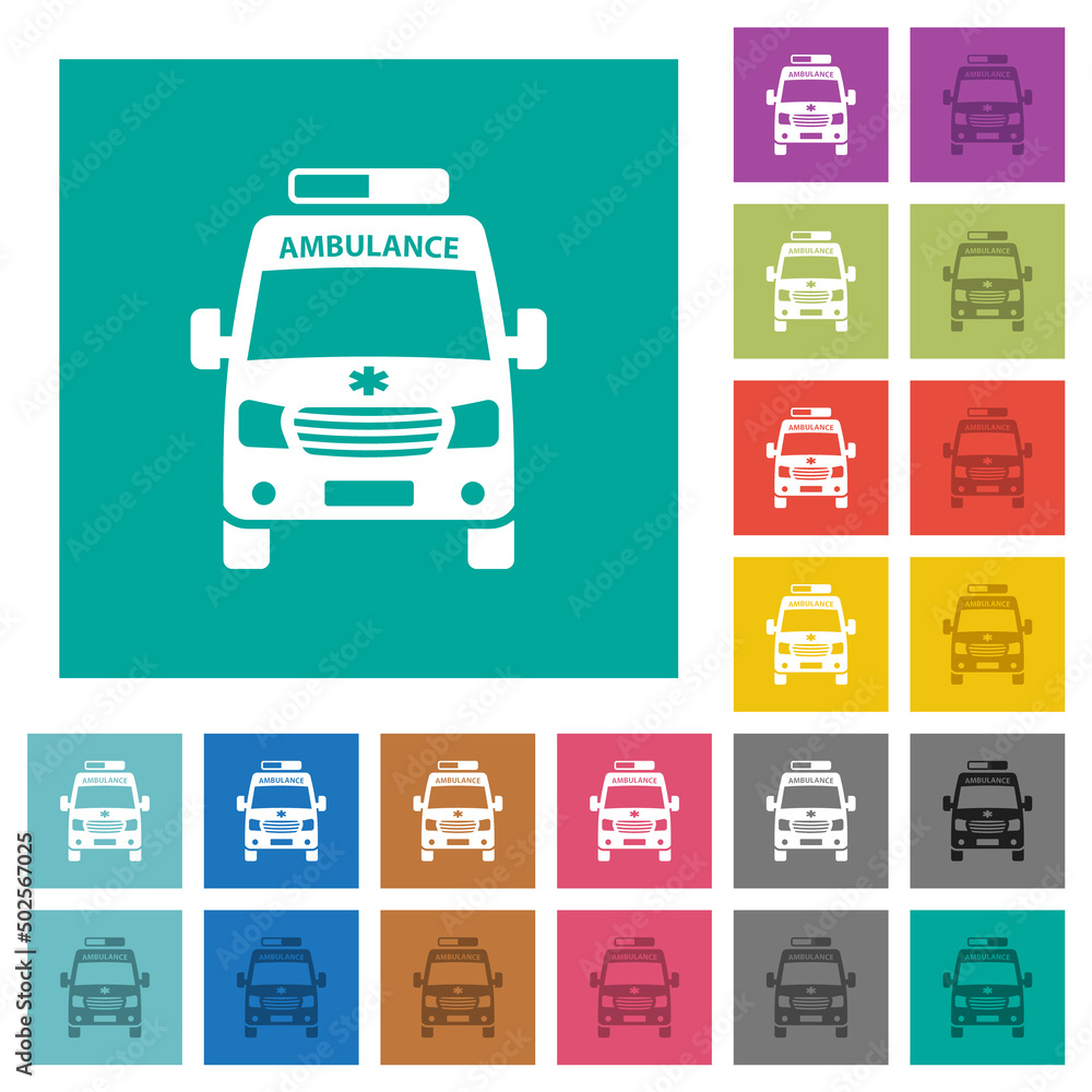 Ambulance car front view square flat multi colored icons Ambulance car front view square flat multi colored icons