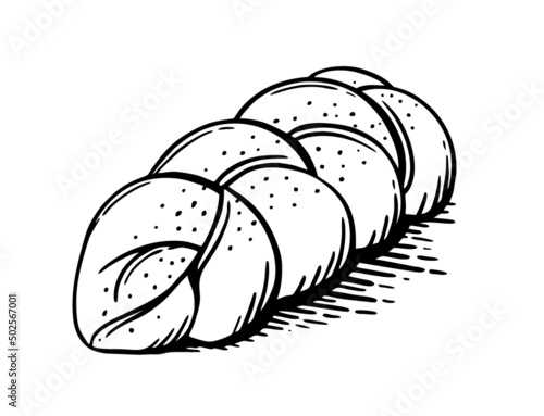 Bread basket is a hand-drawn bakery element Vector sketch of doodles. For cafe and bakery menus