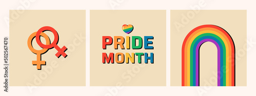 Lgbt pride month minimalist banners collection. Lesbian relationship gender symbol. 
