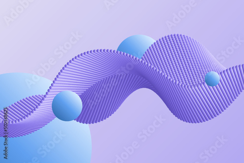 Violet particle wave and blue gradient balls decorative design dynamic background in abstract style