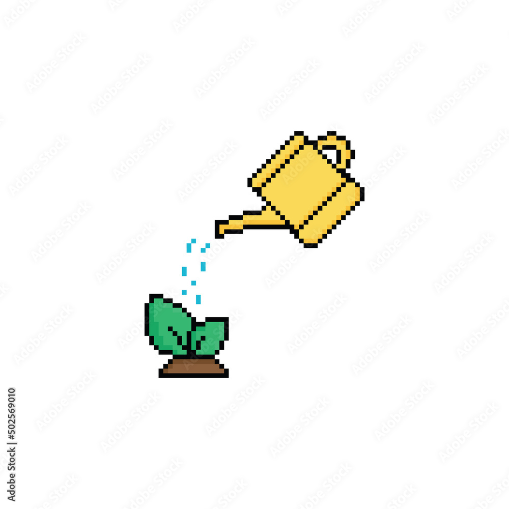 pixel Watering can icon. Vector pixel art Watering plants icon 8 bit