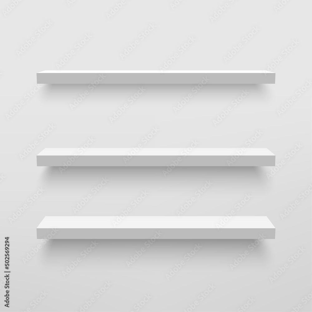 Empty white shelf on white wall. Vector Empty white shelf on white wall. Vector