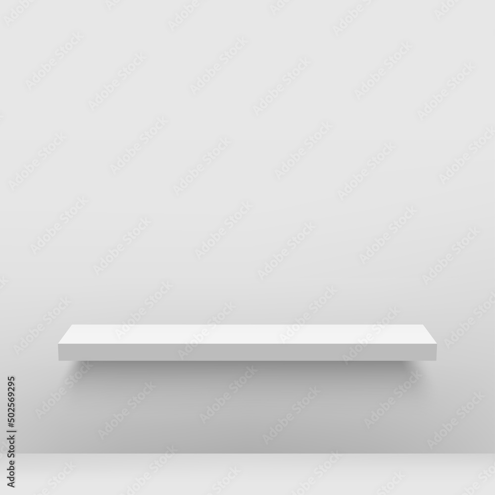 Empty white shelf on white wall. Vector Empty white shelf on white wall. Vector