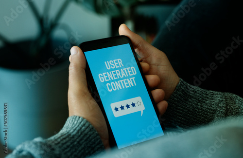 Canvas Print man and cellphone with text user generated content