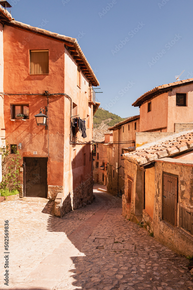 An Albarracin's street. Vertical picture of a traditional street of Albarracin, Teruel, Aragón, Spain