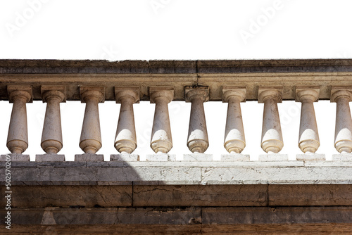 Fotografie, Obraz Close-up of a white balustrade made in marble and stone isolated on white background and copy space