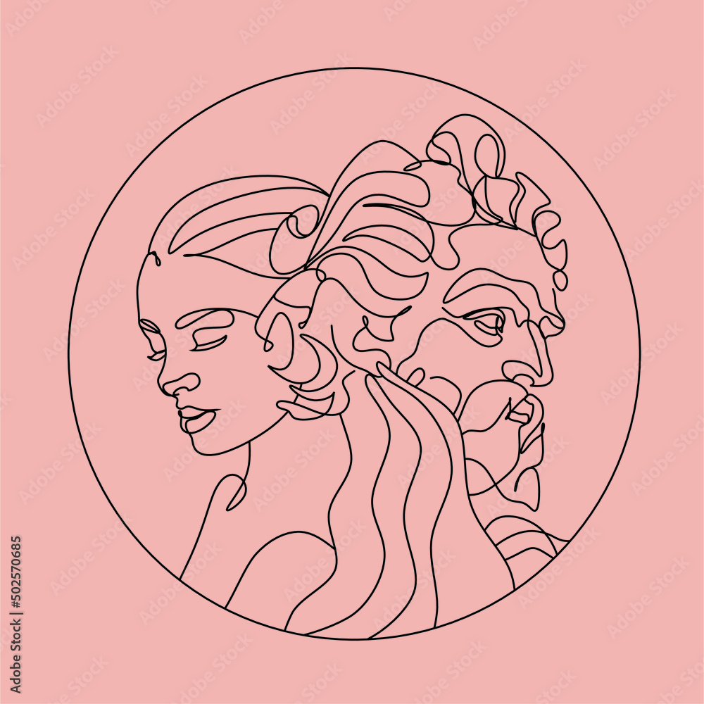 Neptune Line Art vector. Minimalist line drawing female face and Old man face. Love concept. Neptune Line Art vector. Minimalist line drawing female face and Old man face. Love concept.
