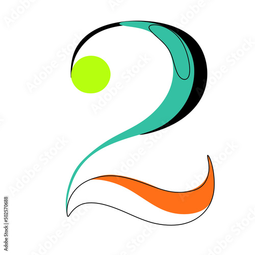 2 Number two in line art style vector illustration logo