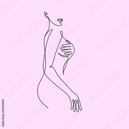 Trendy Line Art Woman Body. Minimalistic Black Lines Drawing. Female Figure Continuous One Line Abstract Drawing. Modern Scandinavian Design. Naked Body Art. Vector Illustration.