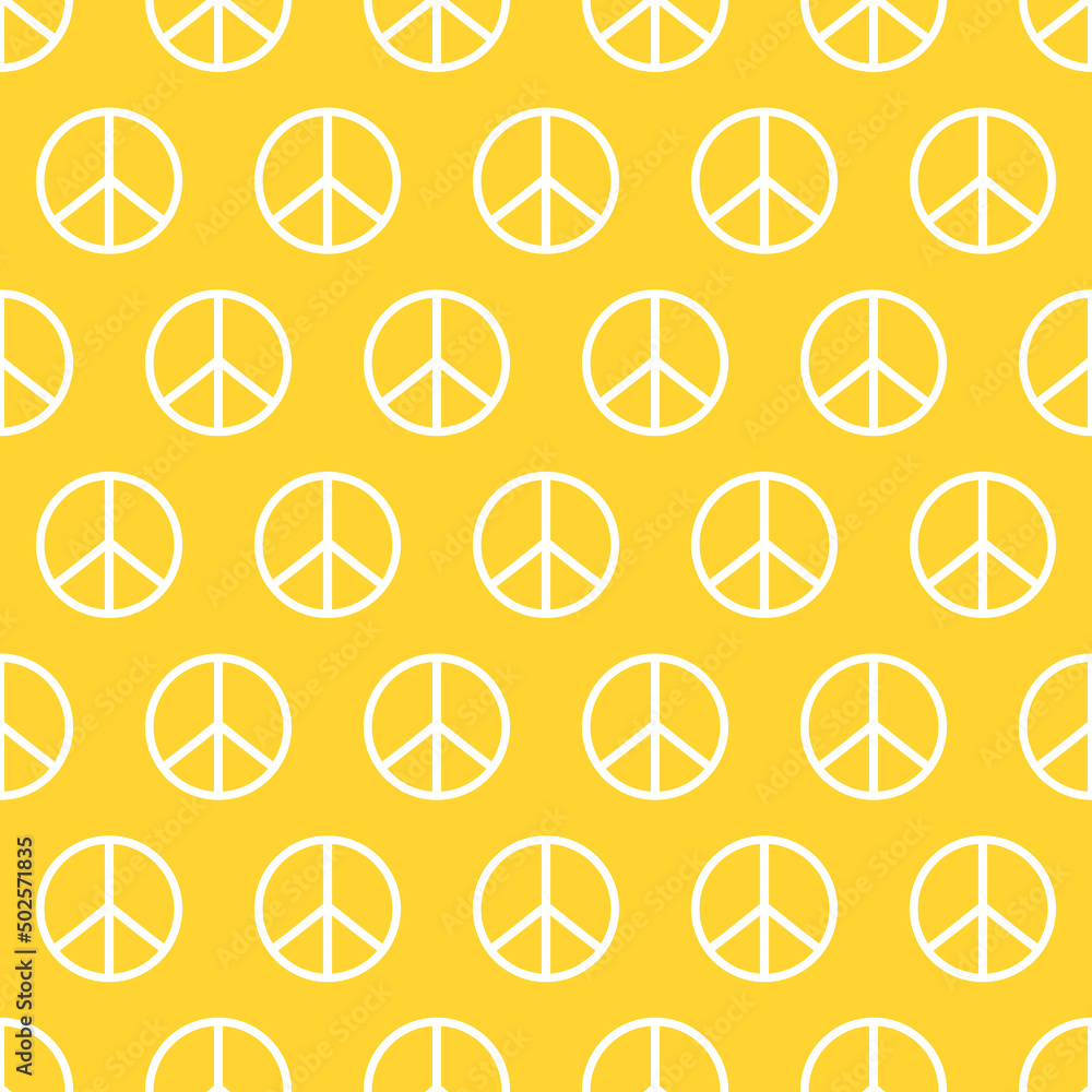 Peace flat vector seamless pattern. Yellow Peaceful background