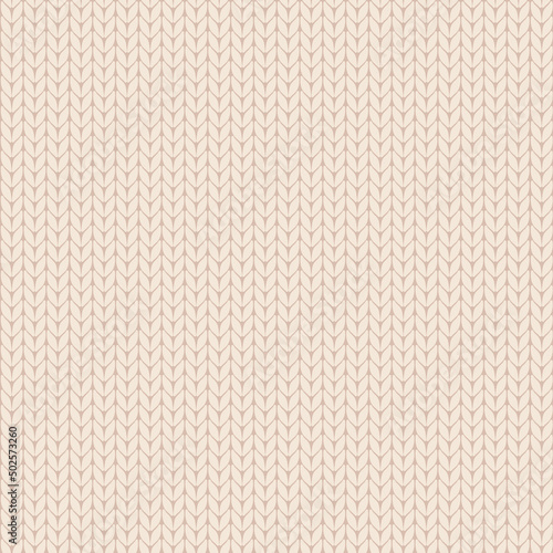 Seamless knitted pattern in beige color. Needlework, handwork, knitting. Flat vector print for fabric, wrapping paper, background