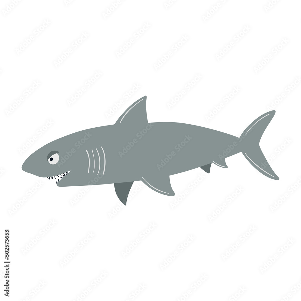 Fototapeta premium Sea shark. Vector illustration on a white background in cartoon style.