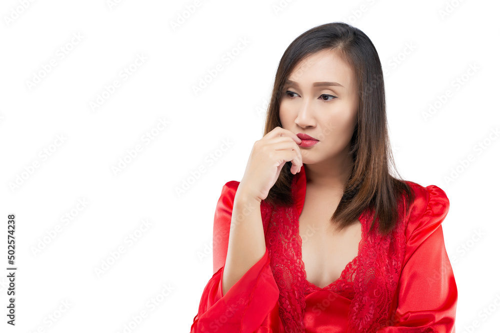Image of thinking sexy lady standing isolated on white background Image of thinking sexy lady standing isolated on white background