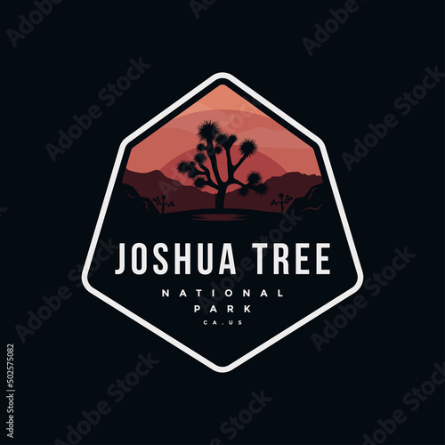 logo illustration of Joshua National Park on dark background.