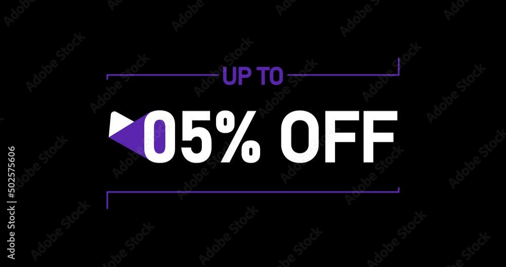 Up to 5% off, 5% off animation Isolated on black background Up to 5% off, 5% off animation Isolated on black background