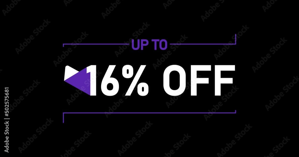 Up to 16% off, 16% off animation Isolated on black background Up to 16% off, 16% off animation Isolated on black background