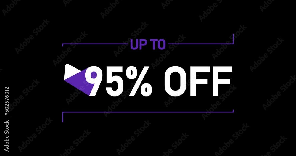 Up to 95% off, 95% off animation Isolated on black background Up to 95% off, 95% off animation Isolated on black background