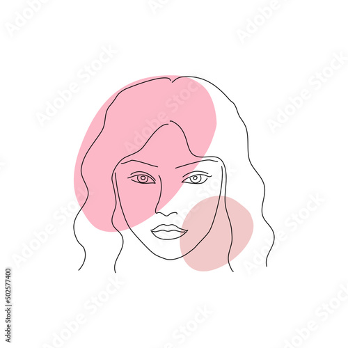 Woman face line art. Sweet tone color.
