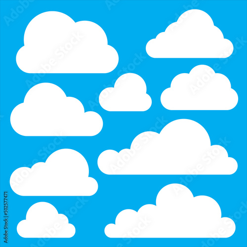 Set of clouds icon isolated on blue background