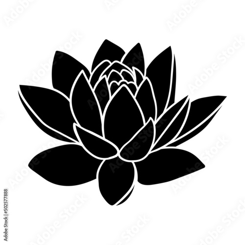 Lotus flower silhouette. Large open lotus bud. For invitations and cards