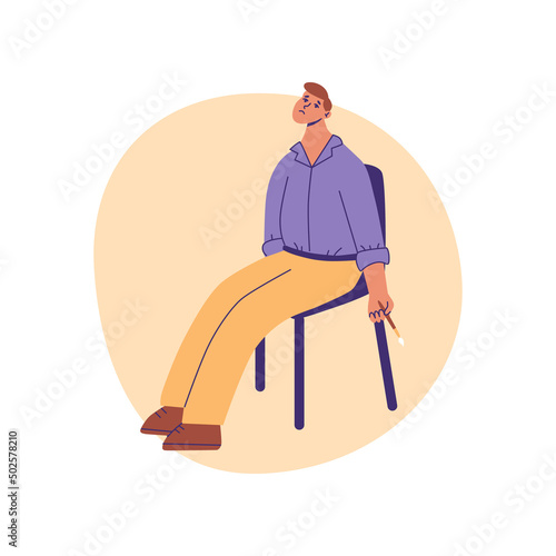 Burnout concepts. Tired, frustrated, exhausted men. Artist without inpiration, creativity crisis. Flat vector illustration of fatigue at work