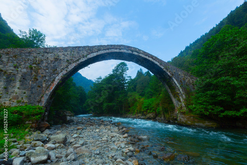 Famous senyuva (cinciva) stone bridge on the storm valley (Firtina vadisi), Rize, Turkey photo