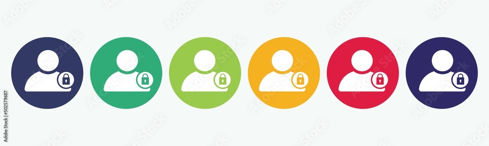 Set collection of 6 buttons with locked user profile icon. Set collection of 6 buttons with locked user profile icon.