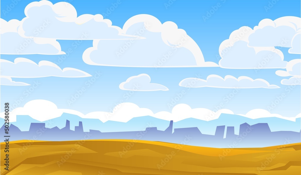 Rocky landscape. Horizontal illustration. Sharp stone cliffs. Seamless illustration Horizon far away. View of an uninhabited planet. Desert during day. Vector