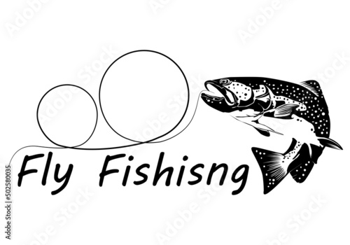 Fly fisherman fishing.graphic fly fishing.clip art black fishing on white background - Vector