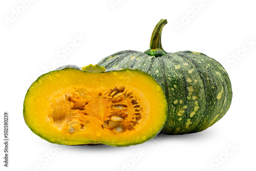 Clean fresh pumpkin on white background, healthy food concept.