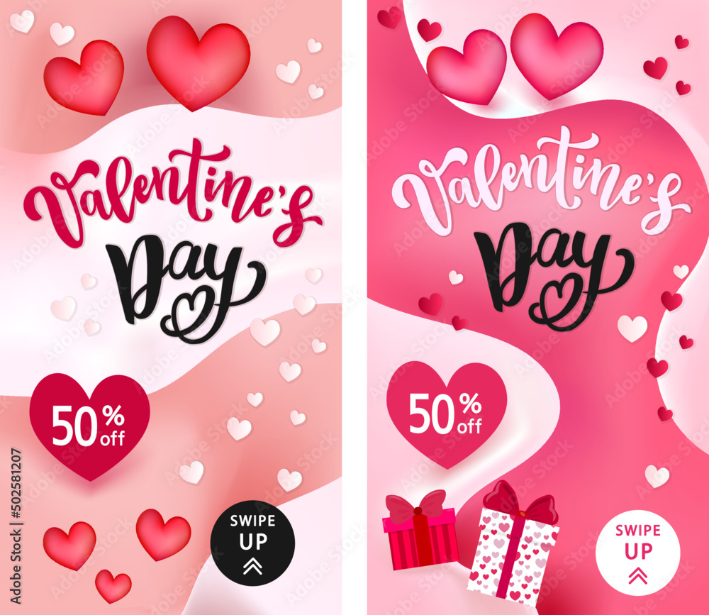 valentine's day sale poster. hearts, pink and red shades, gifts