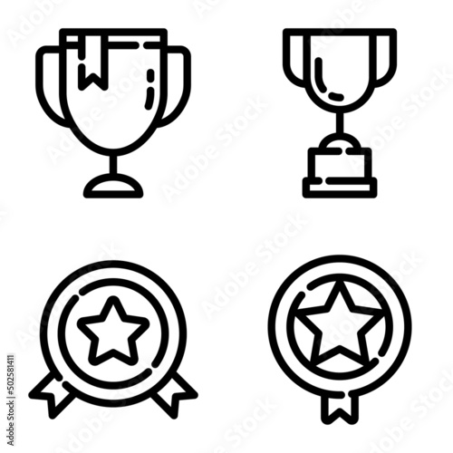 Awards And Trophy Flat Icon Set Isolated On White Background