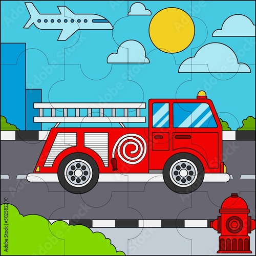 Fire truck or fire engine suitable for children's puzzle vector illustration