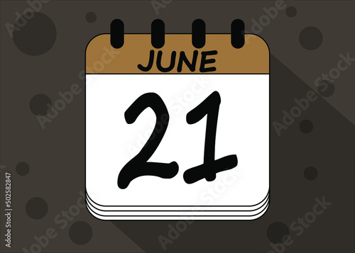 June 21 calendar date design. Calendar page icon for june days
