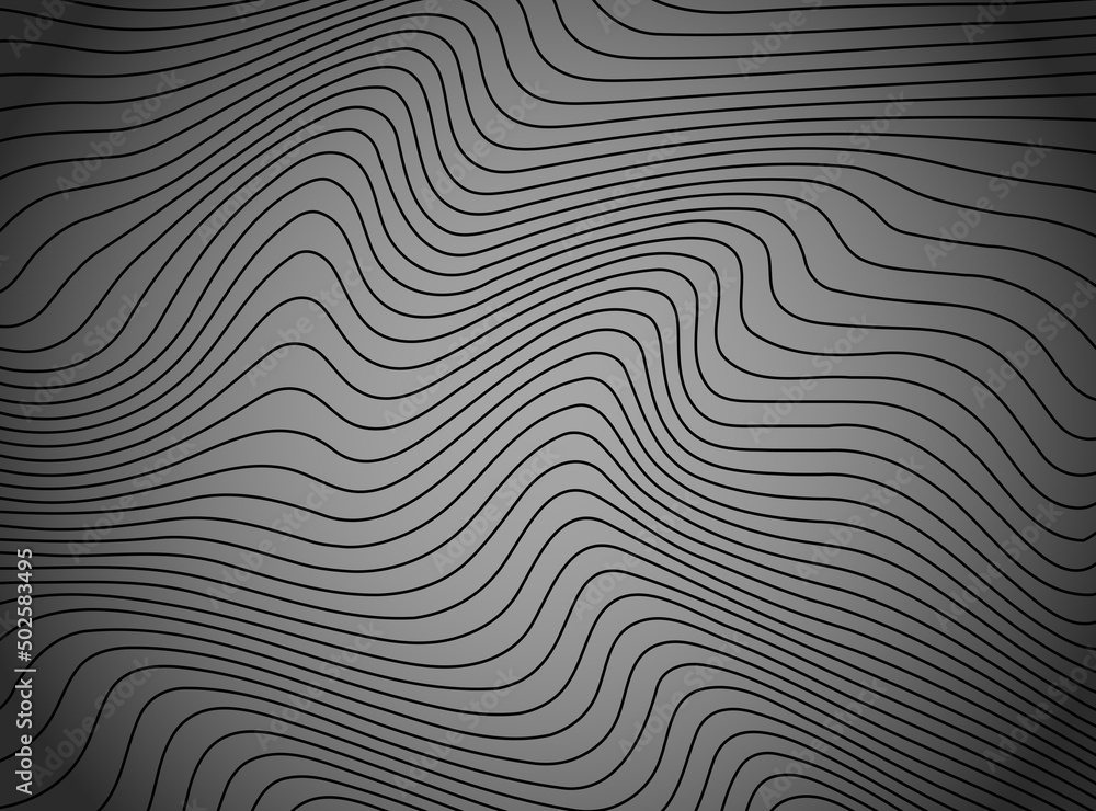 Abstract background with wavy lines. Black and gray vector pattern.