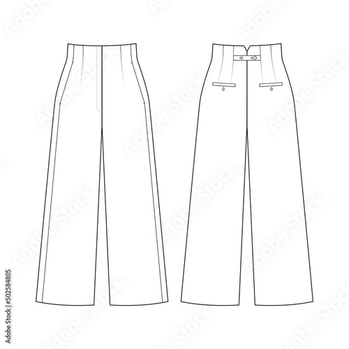 Fashion technical drawing of hight waist culottes