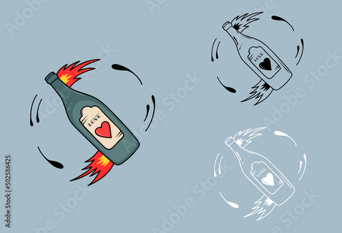 Spin the bottle game or kissing party game icons