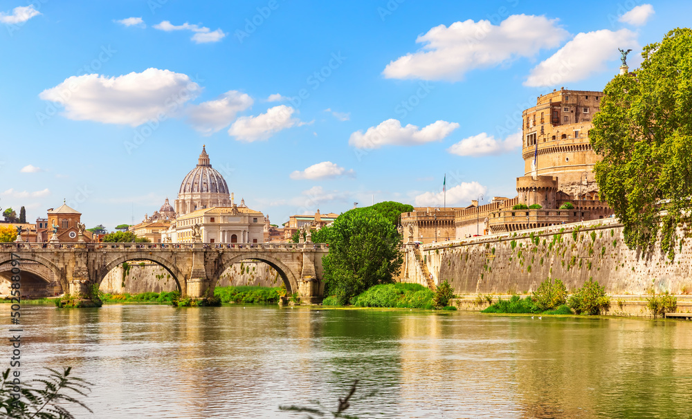 Castle Sant'Angelo and Bridge Vittorio Emanuele II over the Tiber, Rome, Italy