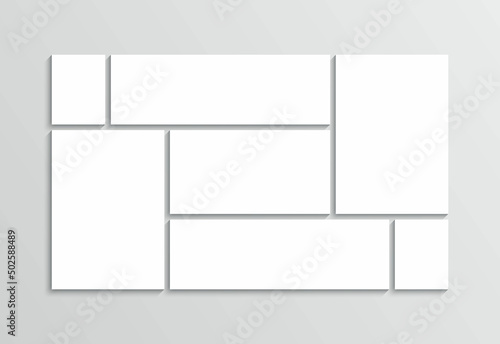 Collage layout. Moodboard mosaic pictures. Photo frames grid. Mood board template. Modern portfolio background. Album banner. Gallery brandboard. Minimalist presentation. Vector illustration