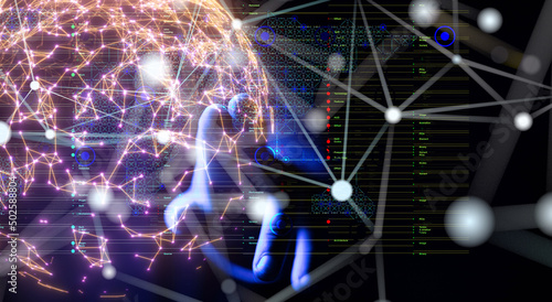 Neural network 3D illustration. Big data and cybersecurity © vegefox.com