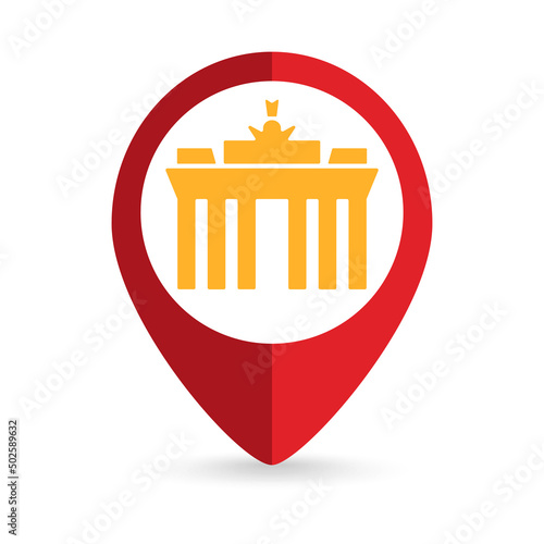 Map pointer with Brandenburg Gate. Vector illustration.
