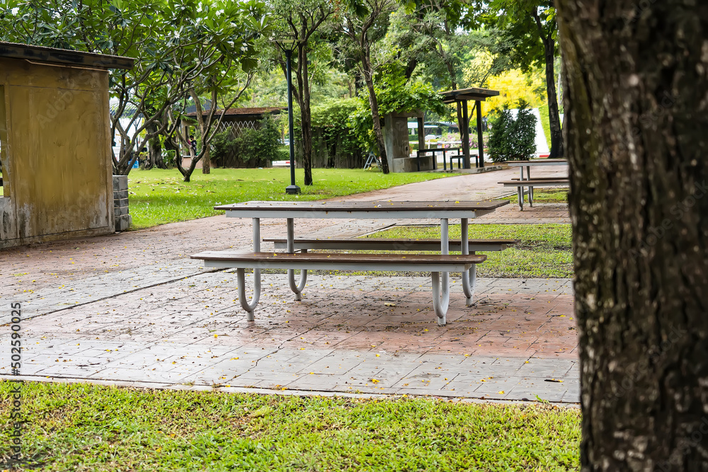 Empty Picnic table in a park at thailand. Empty Picnic table in a park at thailand.
