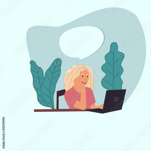 Business woman working on laptop at home, freelance girl with technology