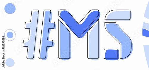 MS Hashtag. Isolate curves doodle letters. Blue colors. Hashtag #MS is abbreviation for the US American state Mississippi for social network, web resources, mobile apps.