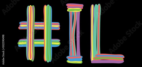 IL Hashtag. Multicolored bright isolate curves doodle letters like from marker, oil paint. IL is abbreviation for the USA state Illinois for social network, web resources, mobile apps.