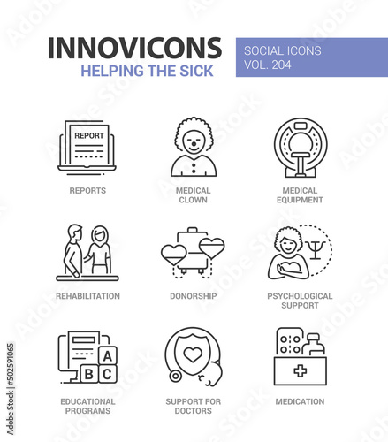 Helping the sick - line design style icons set