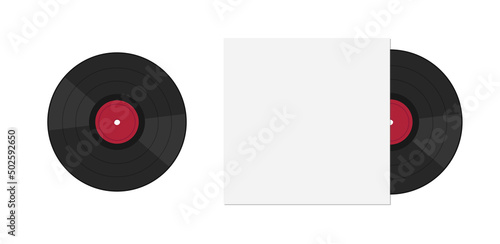 Vinyl disc isolated on white background. Music vinyl disc cover mockup. Vector stock