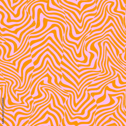 Psychedelic seamless vector pattern. Surreal distorted stripes. Abstract wavy background in metaverse nft style. Optical illusion with swirl effect.